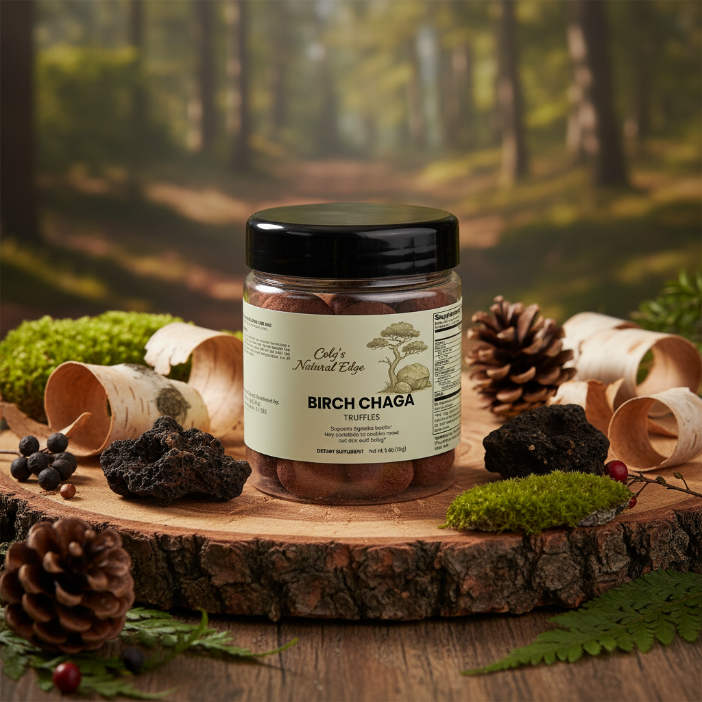 Birch Chaga Truffles natural square background