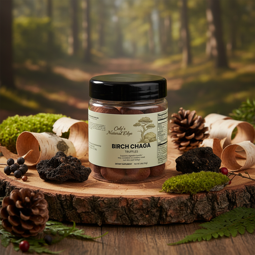 Birch Chaga Truffles natural square background