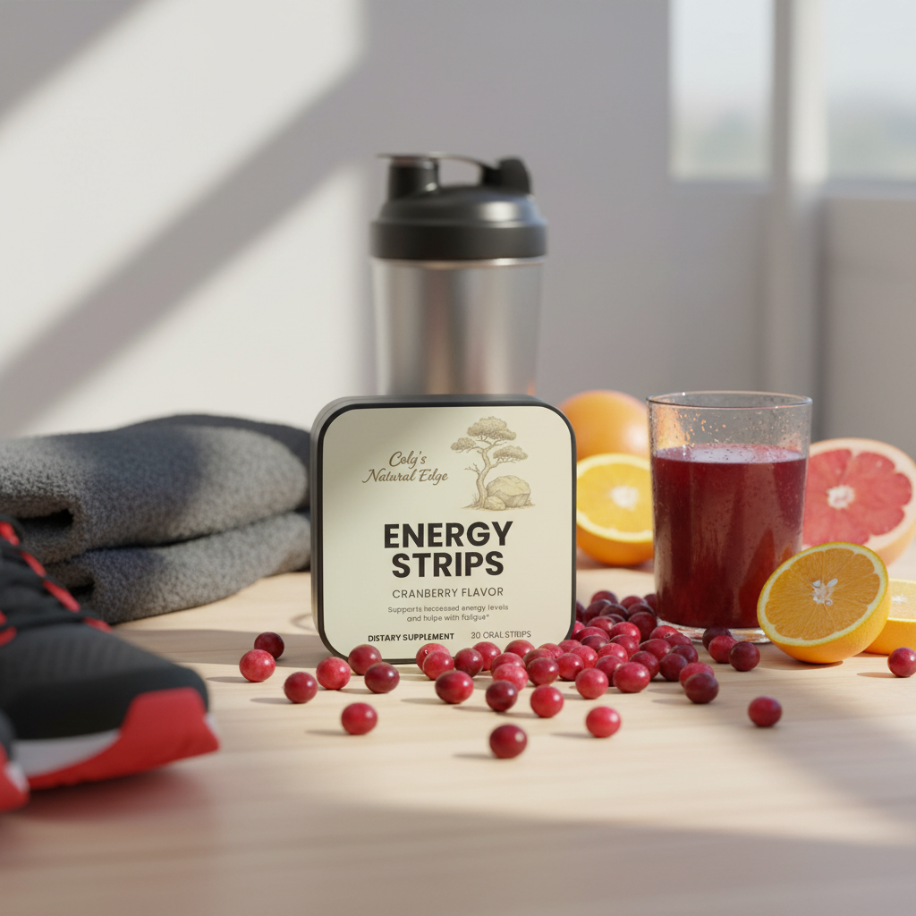 Energy Strips cranberry flavor natural square background