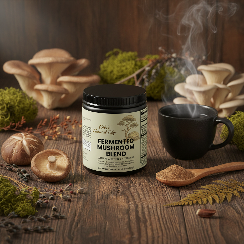 Fermented Mushroom Blend natural square background