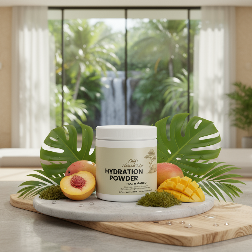 Hydration Powder (Peach Mango) with Natural Clinical Spa and Nature Background