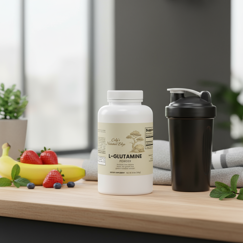 L-Glutamine Powder natural square background