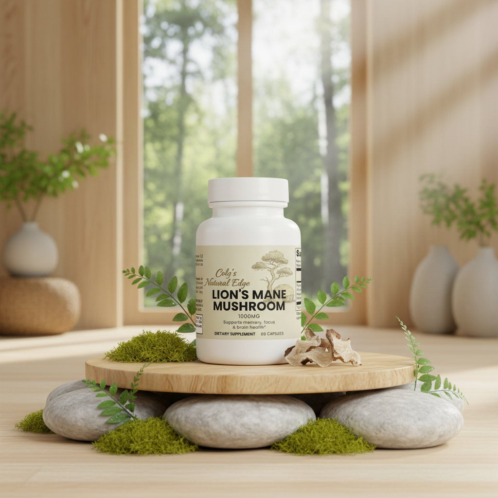 Lion's Mane Mushroom with Natural Clinical Spa and Nature Background