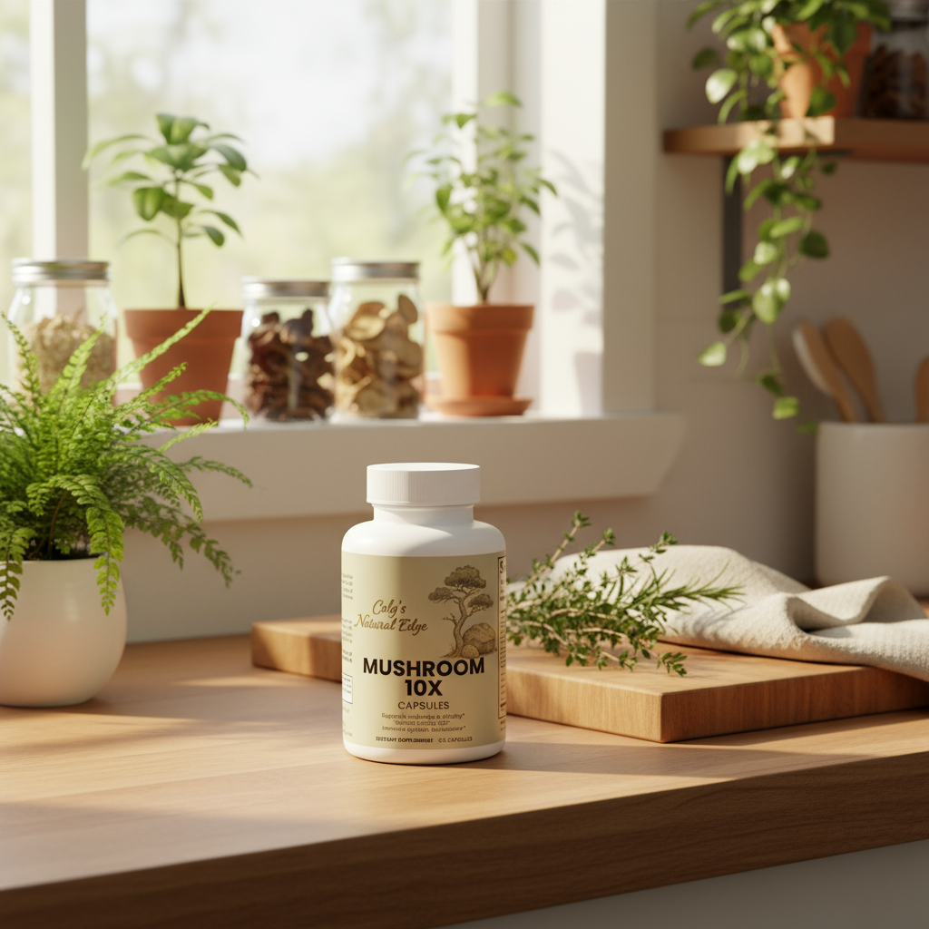 Mushroom Complex 10 X with Warm Natural Home Background