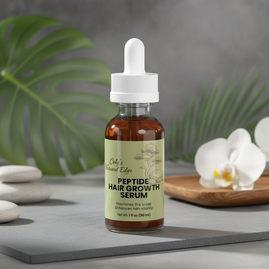 Peptide Hair Growth Serum with natural background