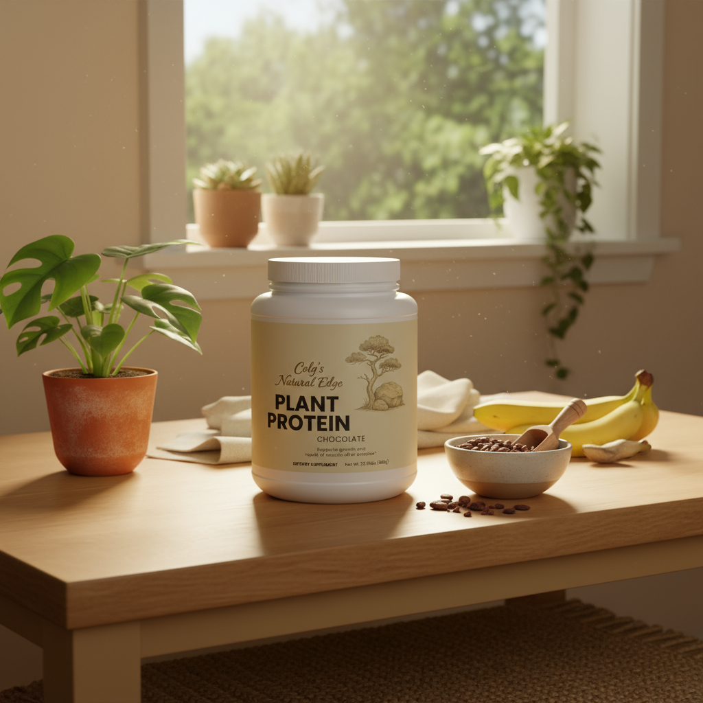 Plant Protein (Chocolate) with Warm Natural Home Background
