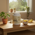 Plant Protein (Chocolate) with Warm Natural Home Background