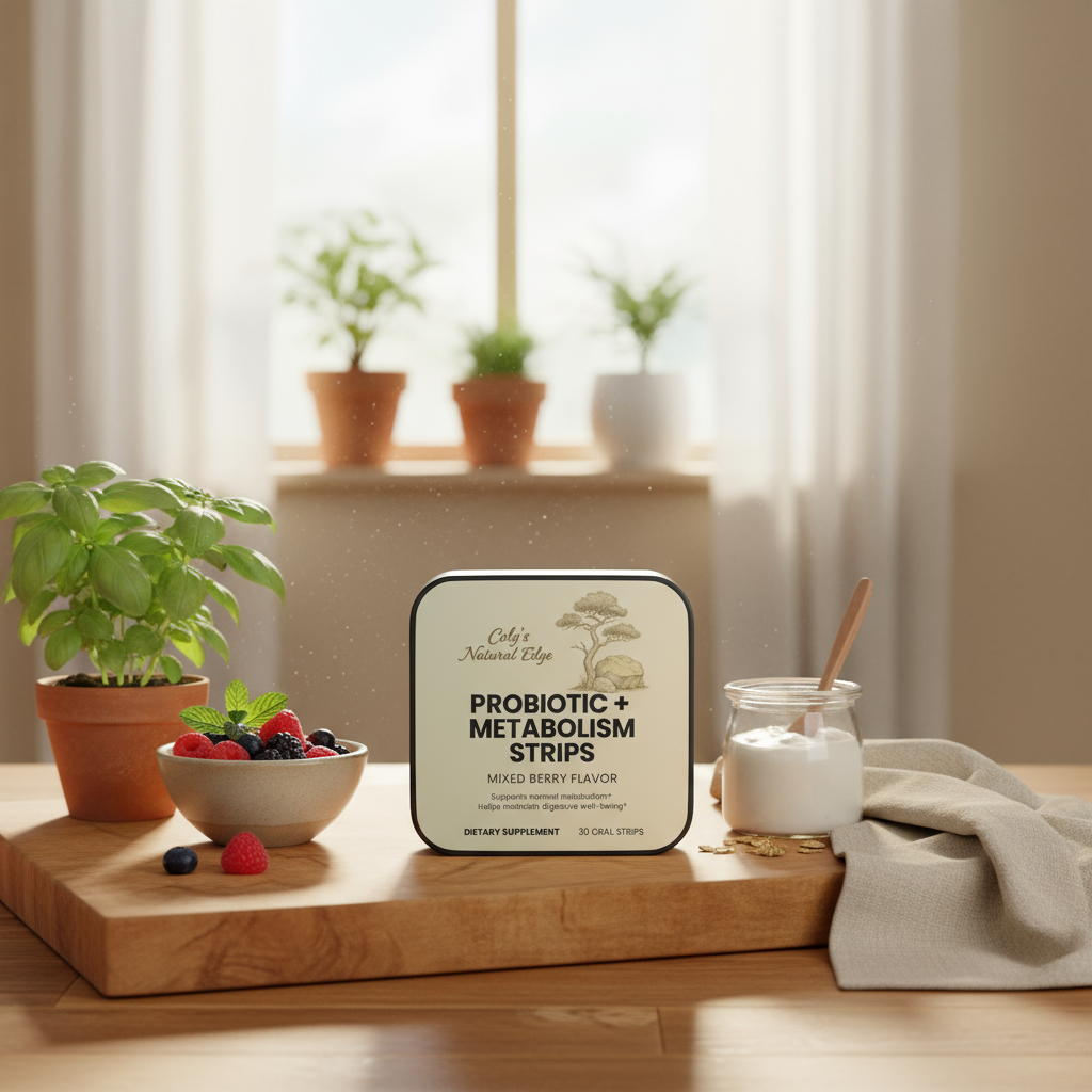 Probiotic + Metabolism Strips with Warm Natural Home Background