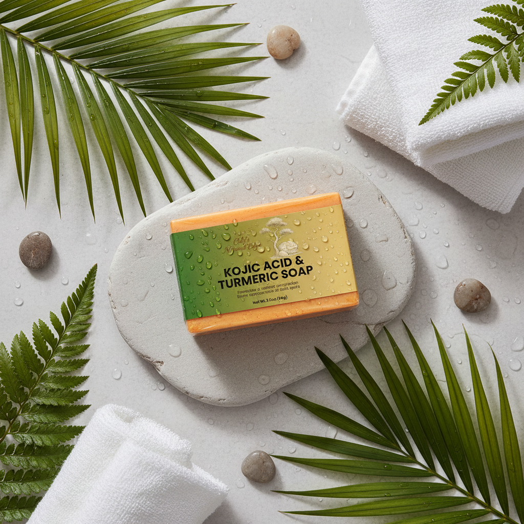Soap with palm leaves background