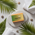 Soap with palm leaves background