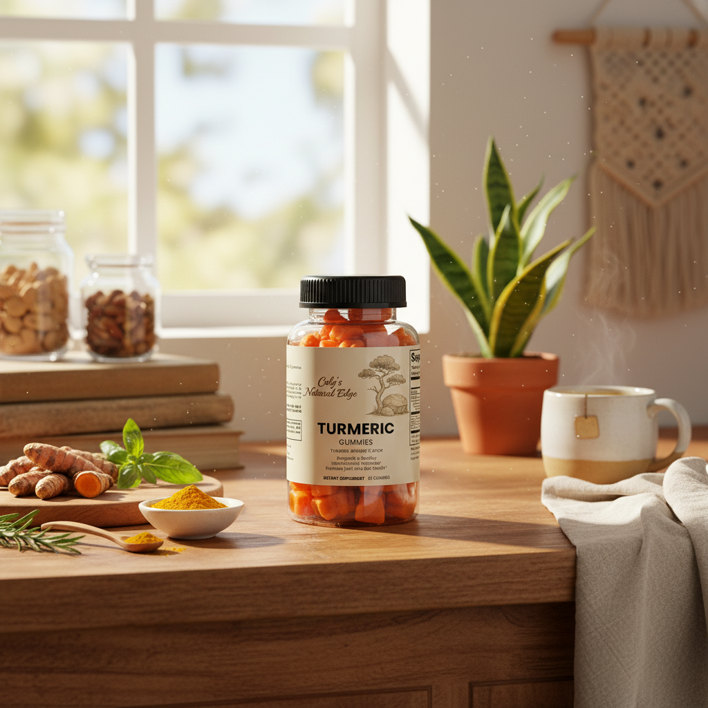 Turmeric Gummies with Warm Natural Home Background